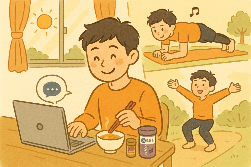 これまでダイエットを頑張った経験を思い出し、さらに頑張ろうとしている男性のイラスト