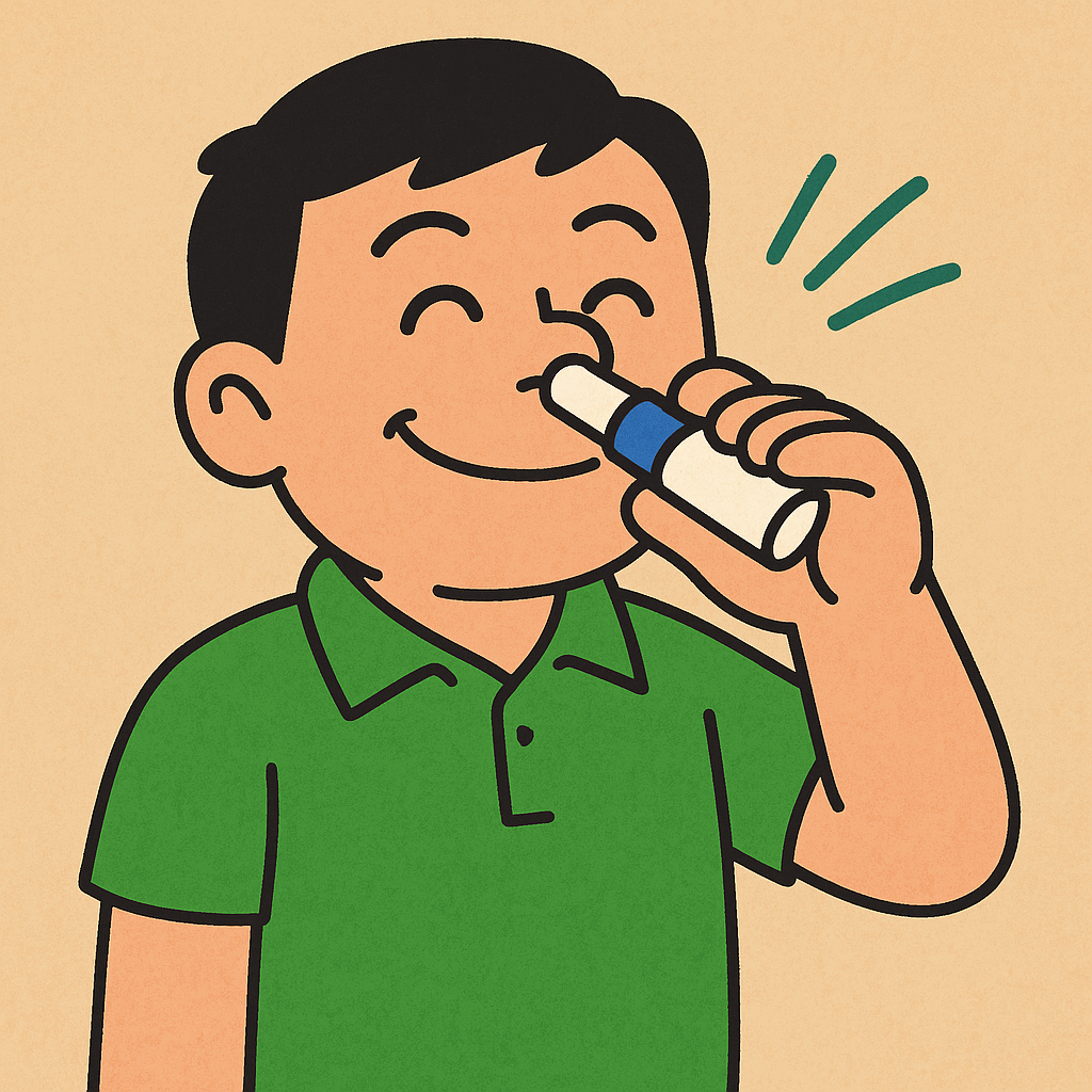 ヤードムを使ってスッキリした表情をしている男性のイラスト