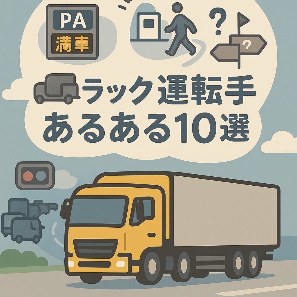 黄色いトラックと「あるある10選」と書かれたイラスト