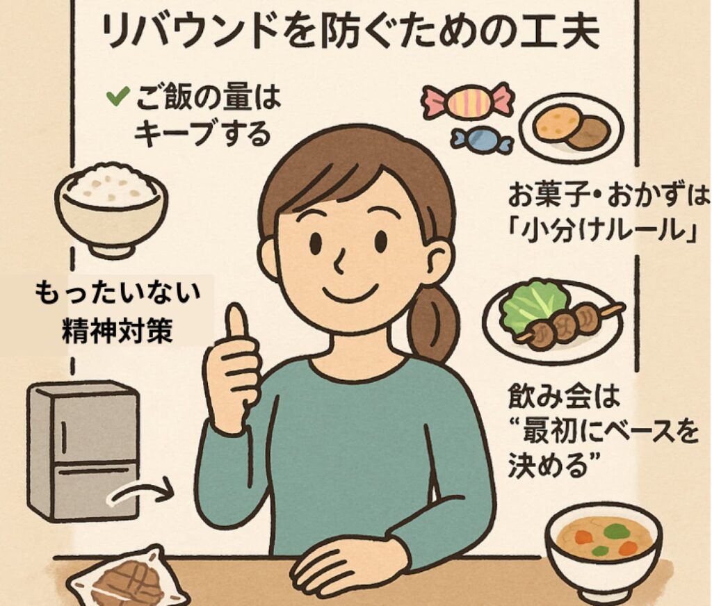リバウンドを防ぐための工夫をまとめたイラスト