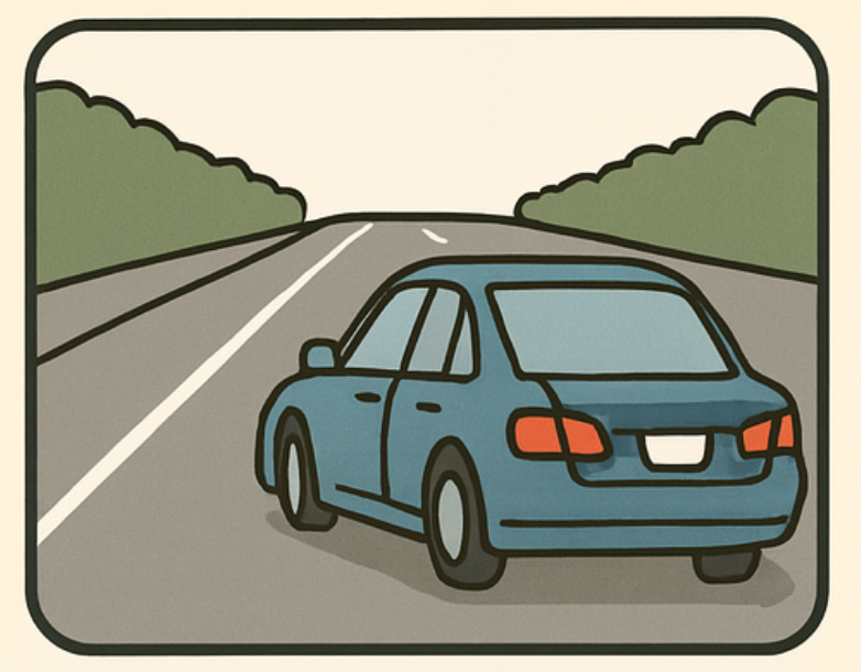 ウインカーも出さずに車線を変更してくる車のイラスト