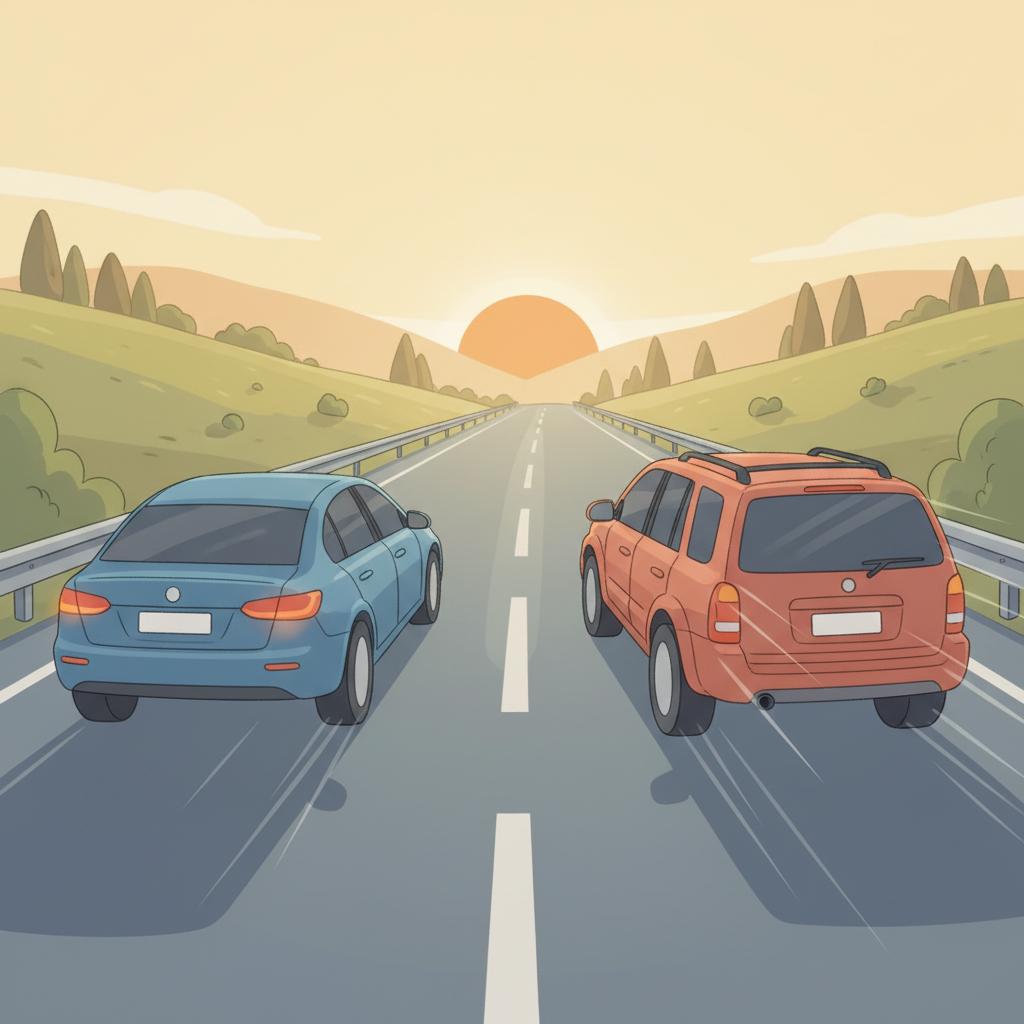 2台の車が並走しているイラスト