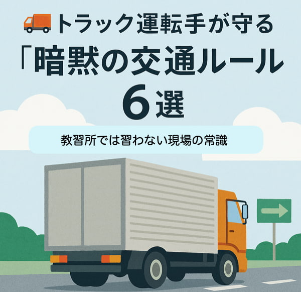 斜め後ろから見た大型トラックと「トラック運転手が守る暗黙の交通ルール6選」という文字が入ったイラスト風アイキャッチ画像