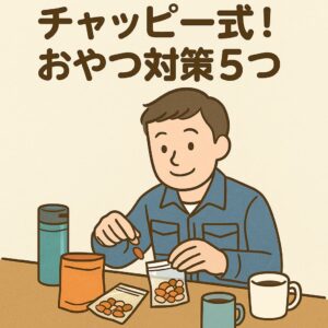 おやつのナッツを小分けにしている男性のイラスト