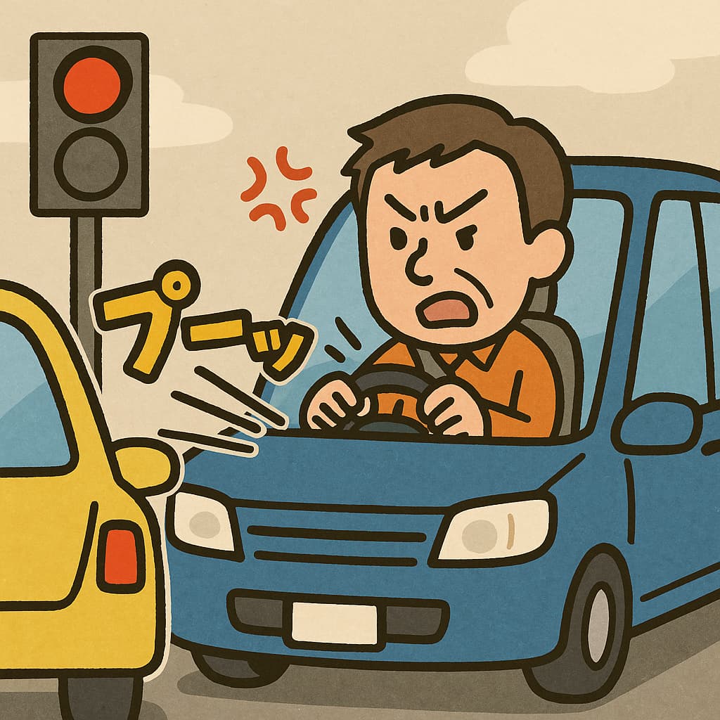 怒ってクラクションを鳴らしている男性運転手のイラスト