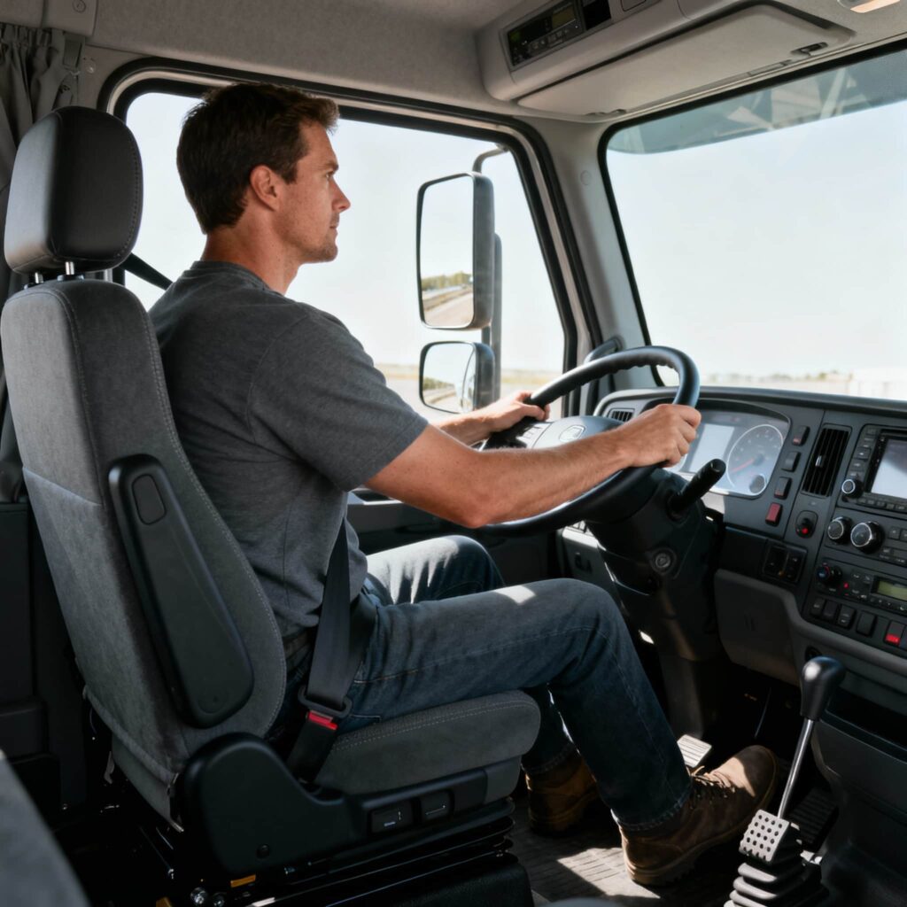 良い運転姿勢の男性運転手の写真。
