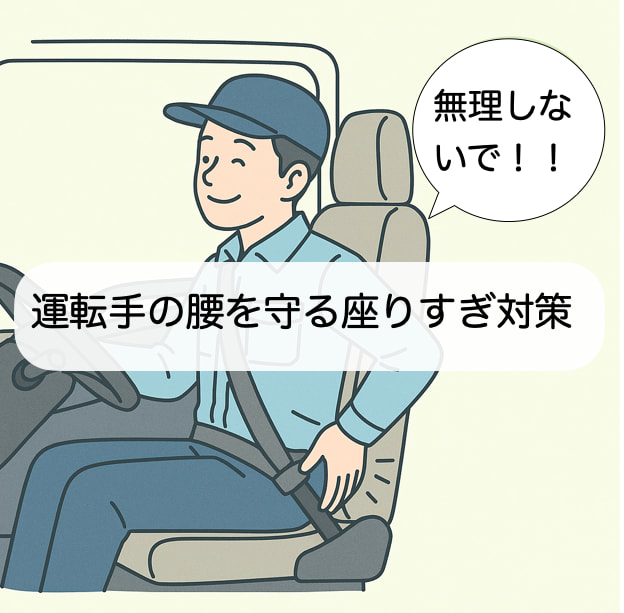 良い姿勢で運転席に座っている男性運転手のイラスト。