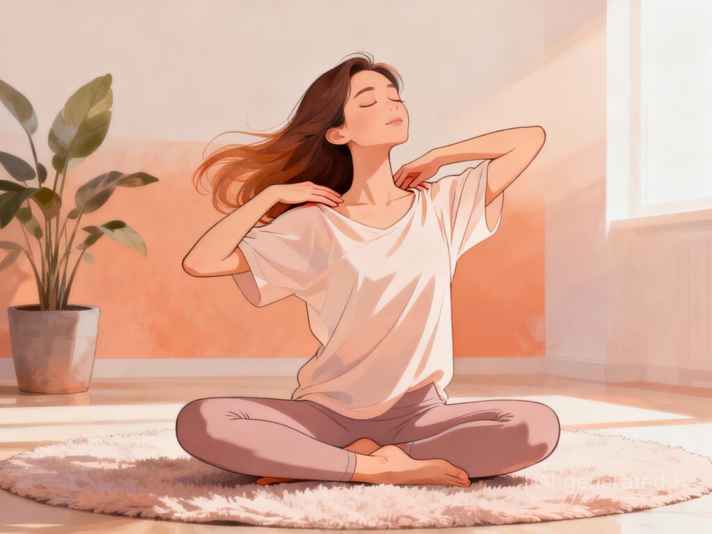 ストレッチをして気持ちよさそうな女性のイラスト