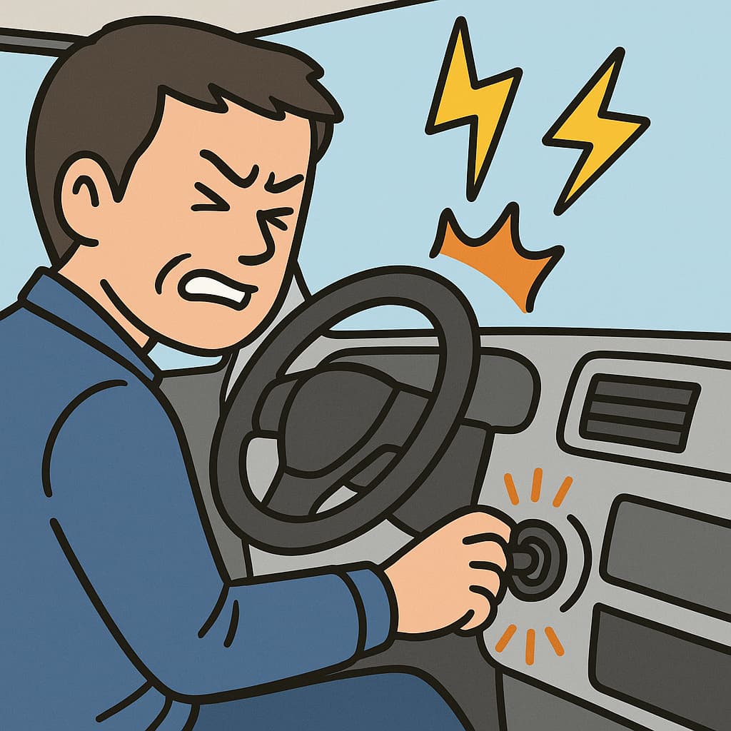 エンジンがかからずセルを何回も回しているイラスト