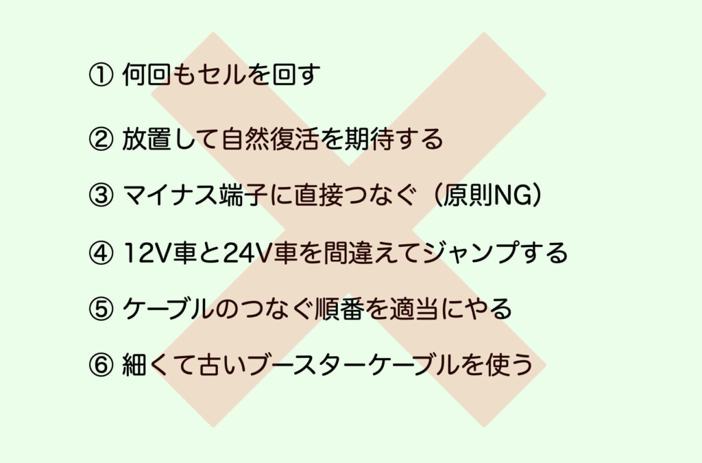 バッテリーが上がった時にやってはいけないこと6つ