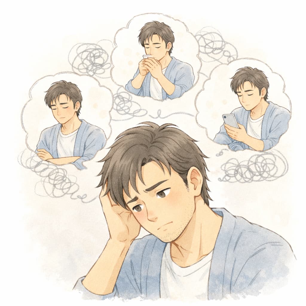 自分の中だけで判断し続けている男性のイラスト