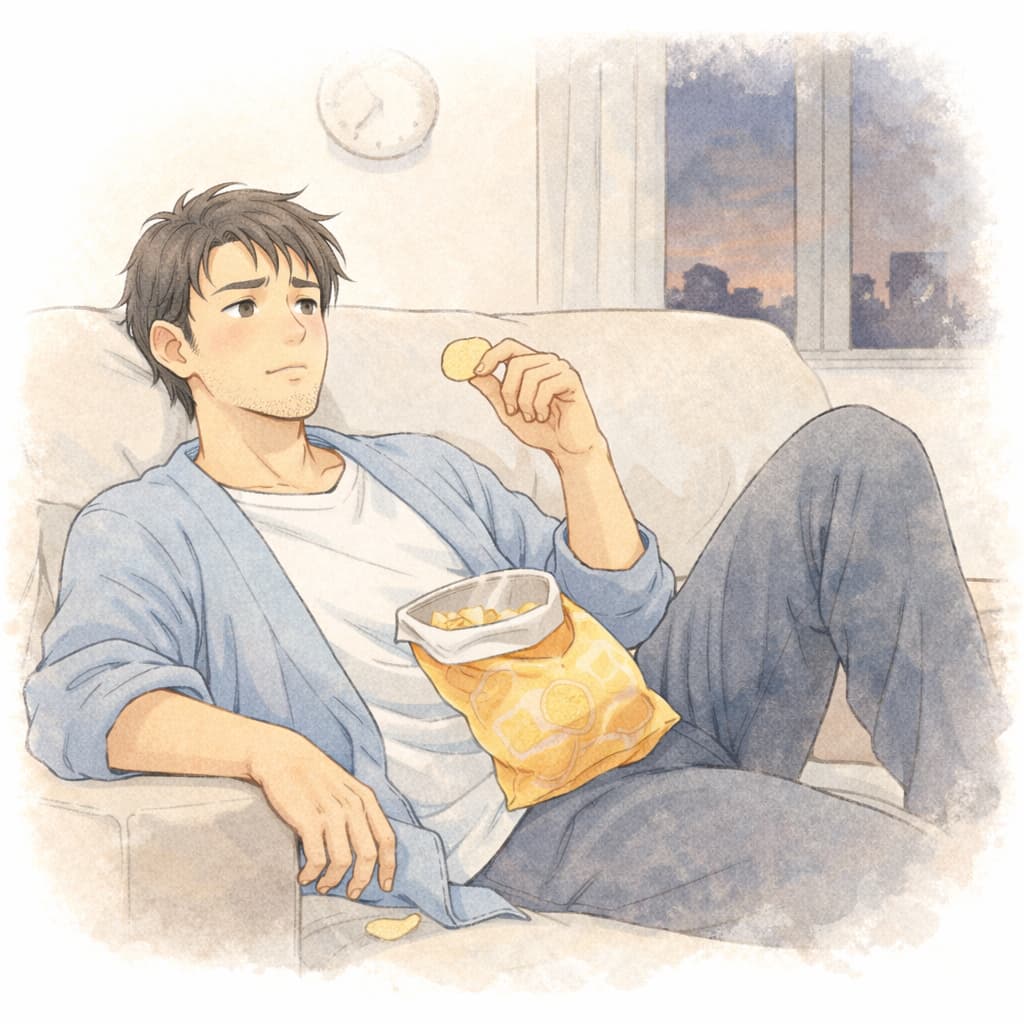 連休で生活リズムが崩れてしまった男性のイラスト