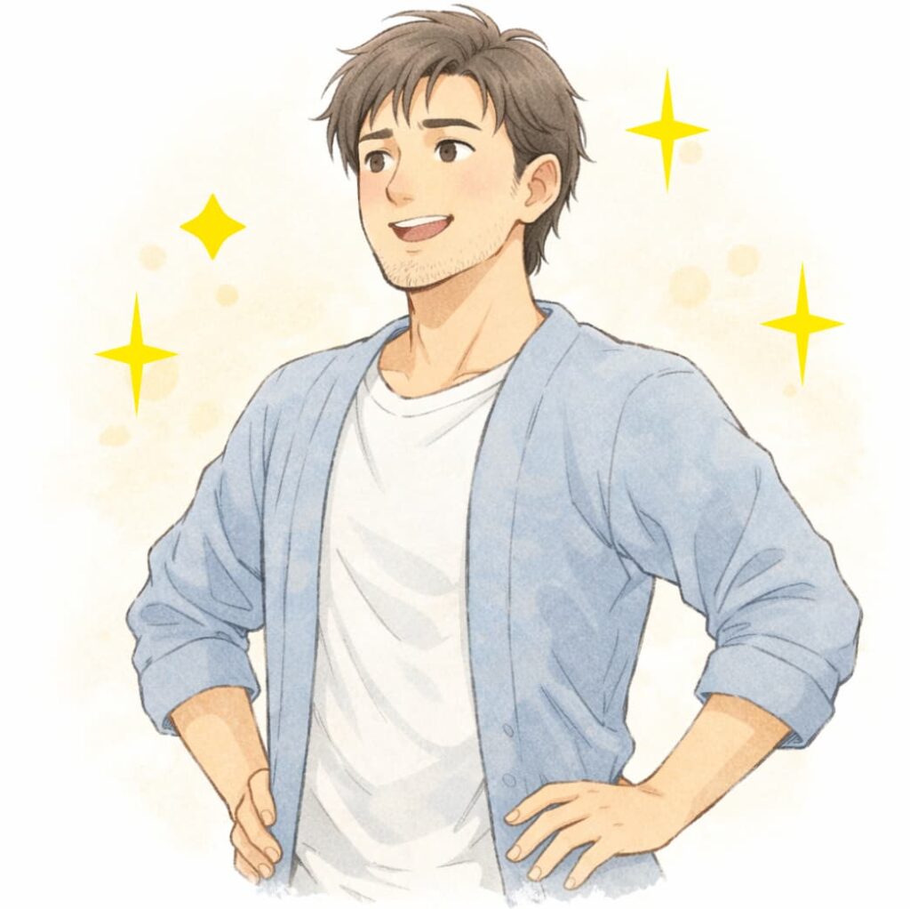 ダイエットが順調で自信を持っている男性のイラスト