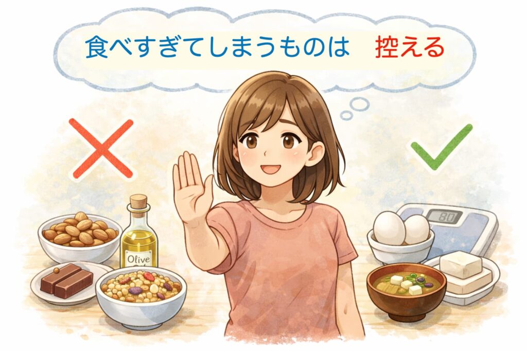 食べ過ぎてしまうものを控える考え方を表したイラスト