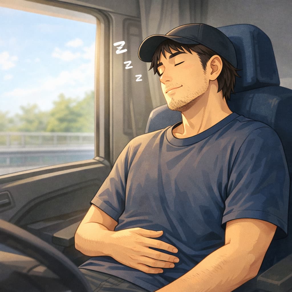 車内で穏やかに目を閉じている男性のイラスト