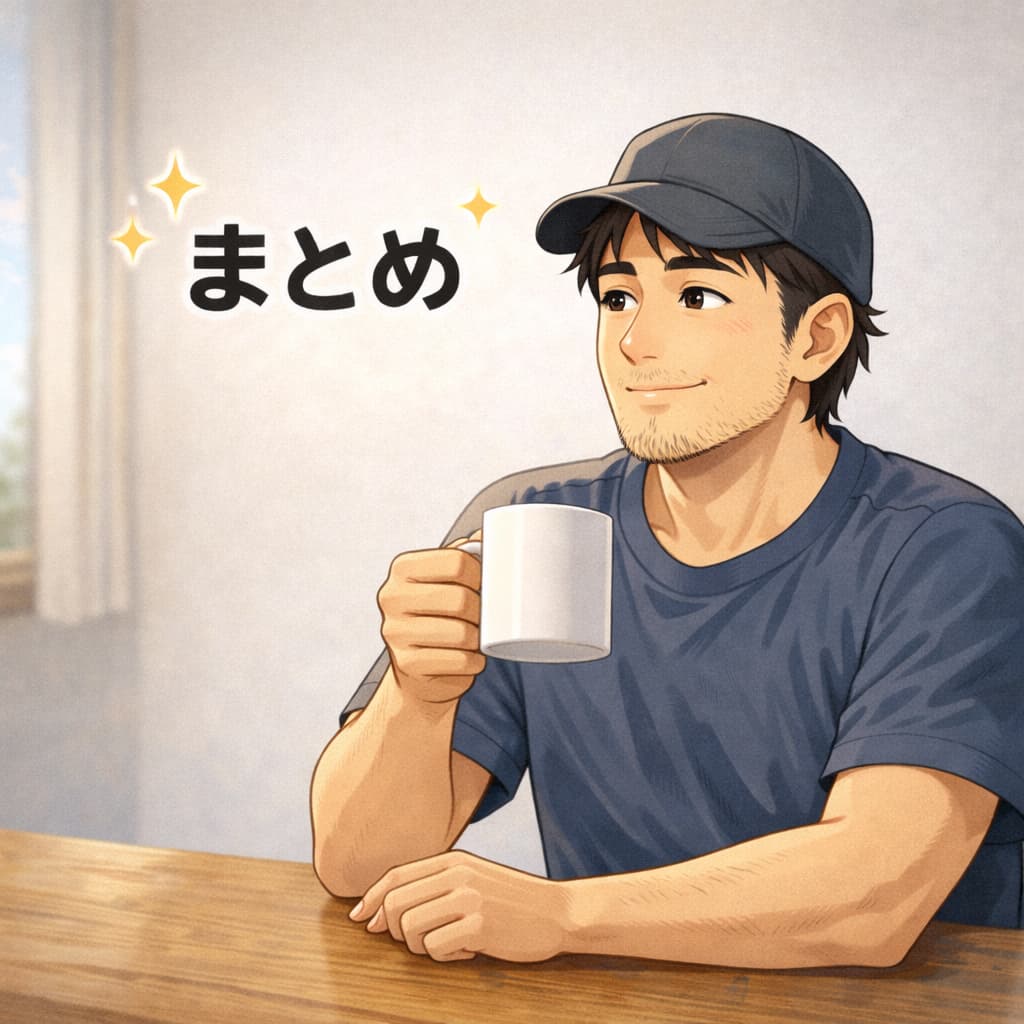 マグカップを持ち穏やかに微笑む男性のイラスト