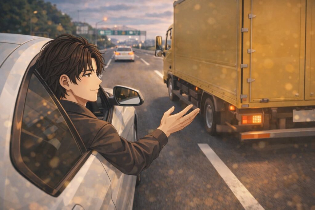 周囲に分かりやすく譲る判断をするイケてるドライバーのイラスト