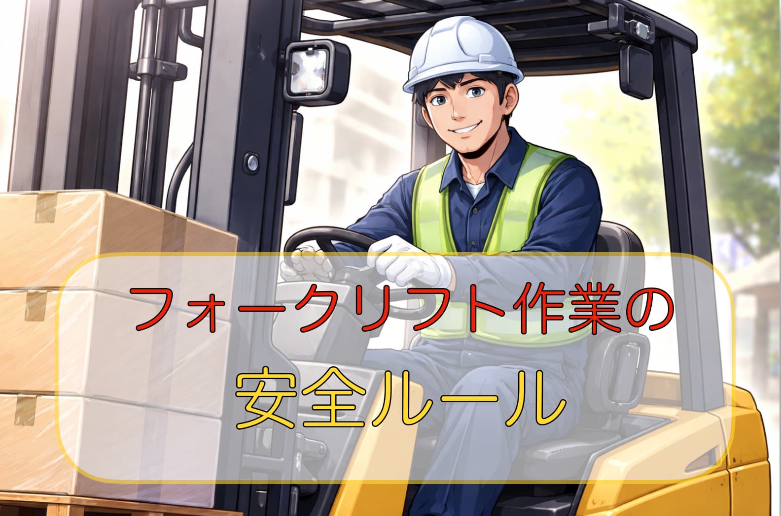 フォークリフトで作業をしている男性のイラスト
