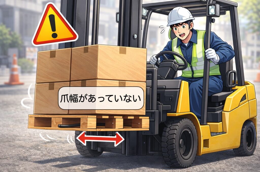 フォークリフトの爪の幅があっていない様子を表したイラスト