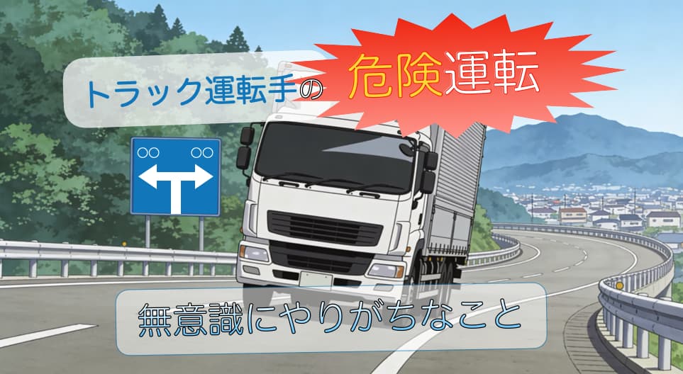 トラックが道を走っているイラスト、危険運転の文字が入ったアイキャッチ画像。