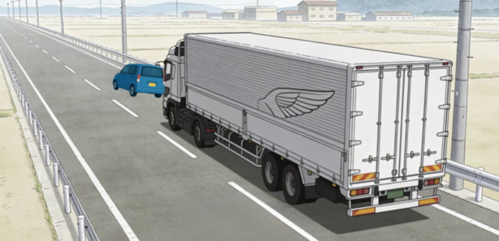 トレーラーが前の乗用車との車間距離が短い様子を表したイラスト