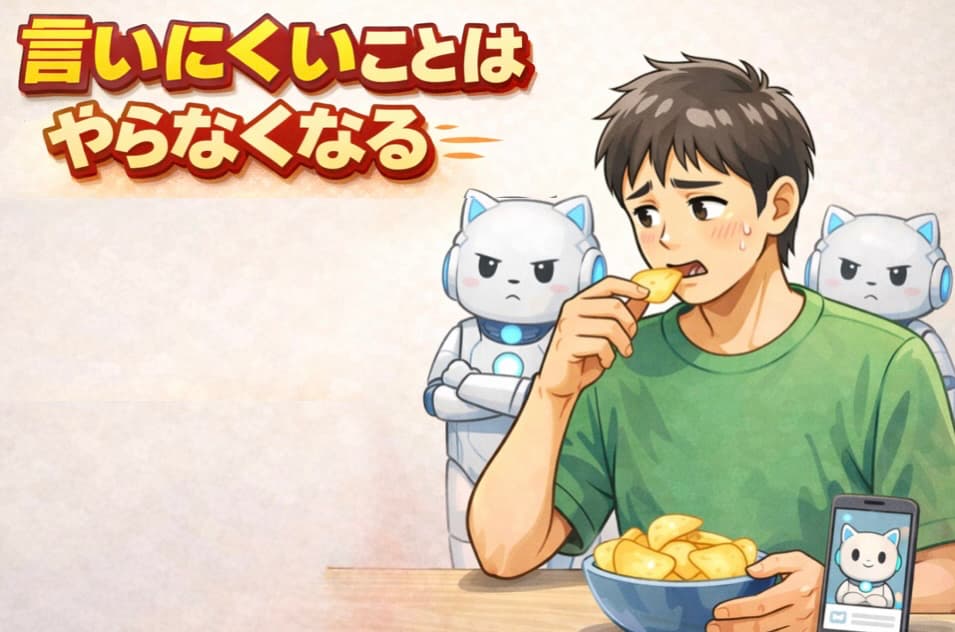 言いにくいことはやらなくなる様子を表現したコミカルなイラスト