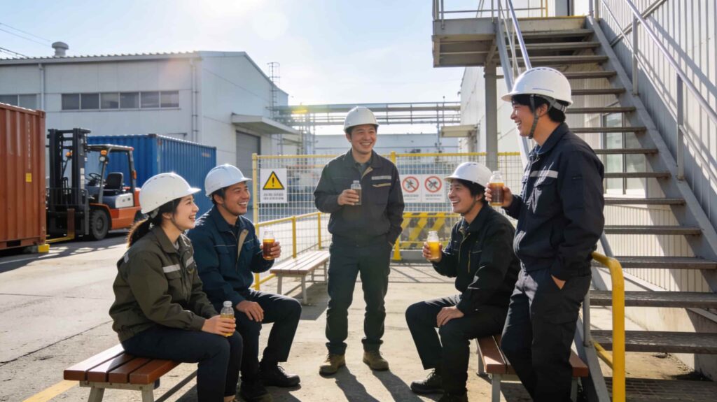 休憩中、みんなでワイワイ楽しそうにしている様子の画像