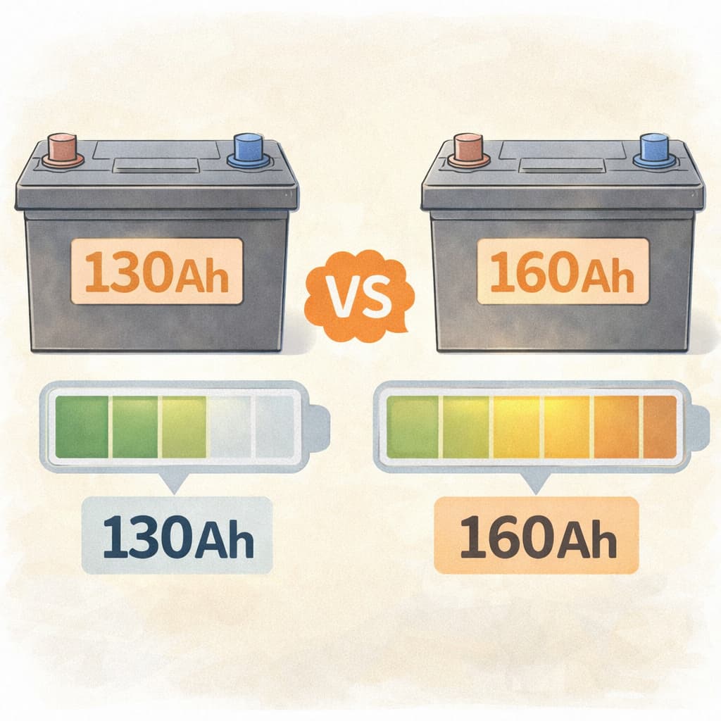 トラックのバッテリー130Ahと160Ahの容量比較イラスト