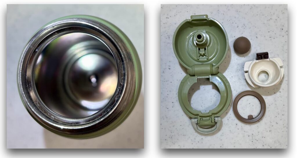 サーモスの中の写真と分解した写真