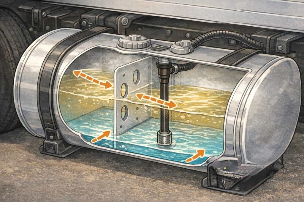 * トラックの燃料タンク内部の構造と仕切り板のイメージ図