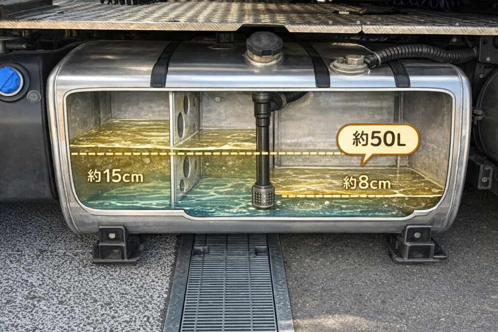 * トラック燃料タンク内の50Lと100Lの水位イメージ