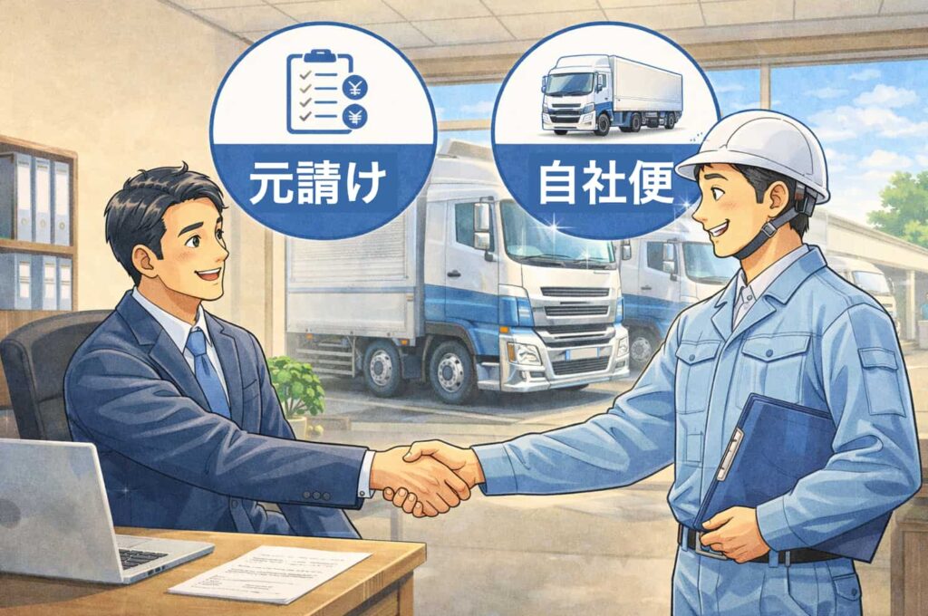 運送会社と荷主が直接契約しているイメージのイラスト
