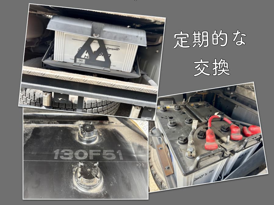 定期的な交換を促したバッテリーの写真と文字