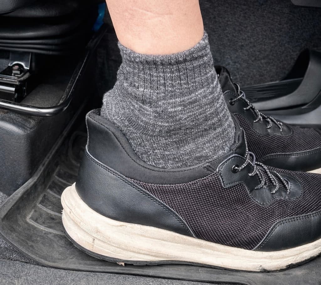 運転席でスッと履いている様子の写真