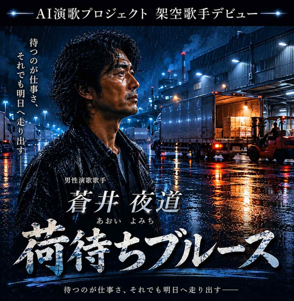 架空の男性歌手「蒼井夜道」のポスターの画像