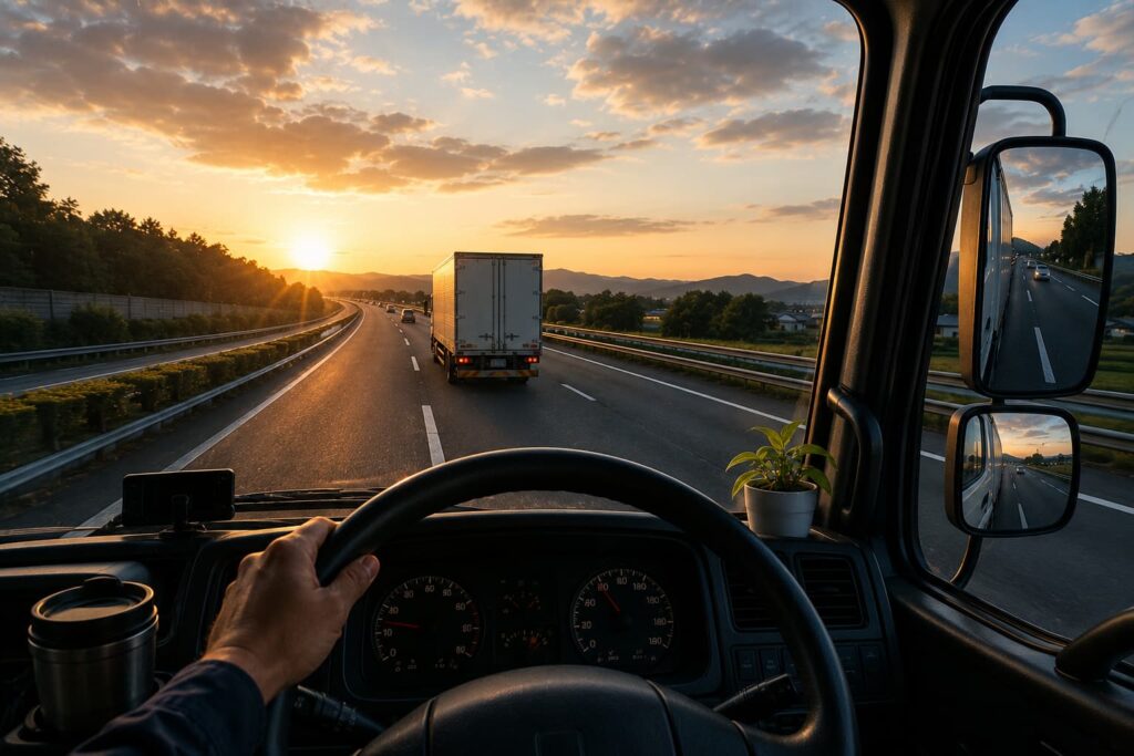 道がひらけて流れが良い道路を運転している様子の画像