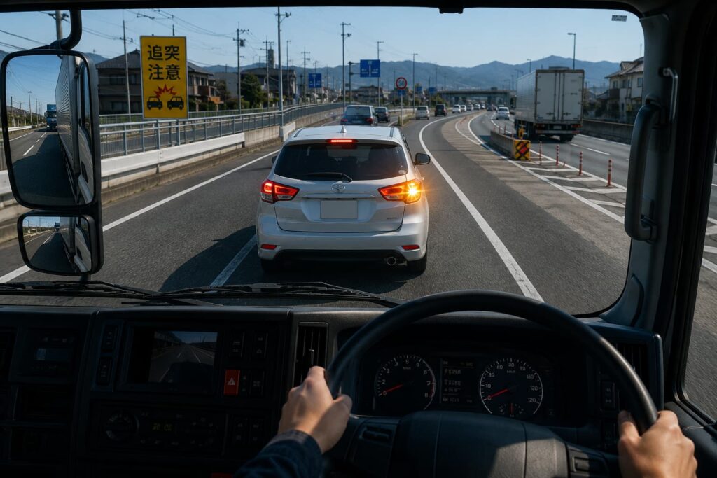 突然ウインカー・急減速にヒヤッとする瞬間をイメージした画像
