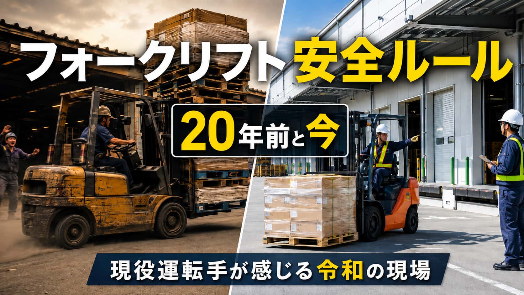 20年前と令和のフォークリフト安全ルールの違いをイメージした比較画像