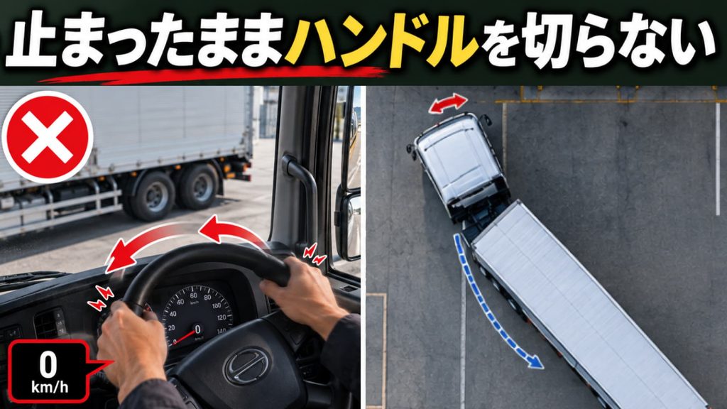 止まったままハンドルを切らない様子を表した画像