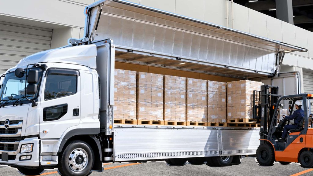 トラックに隙間なく荷物をついでいる様子の画像